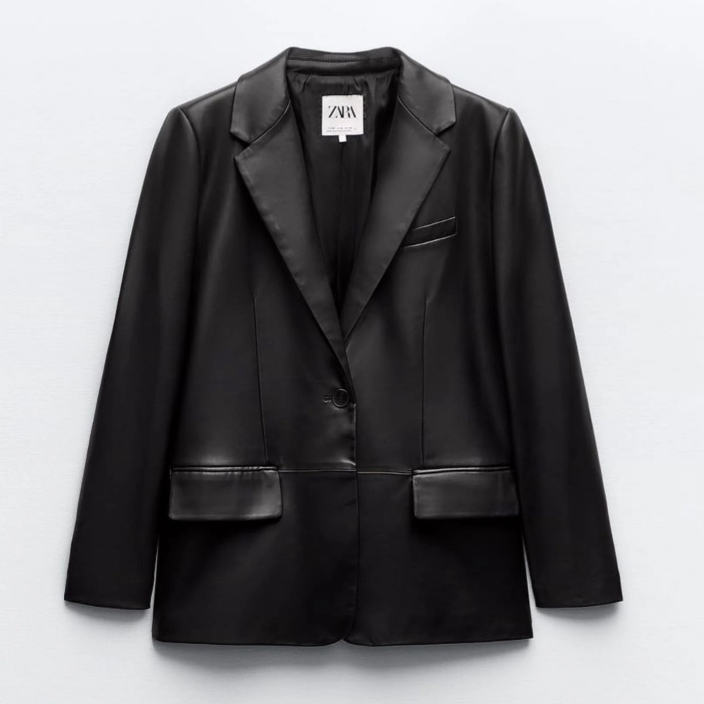 Zara Black Faux Leather Blazer